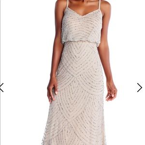 Adrianna Papell Art Deco silver/nude beaded gown